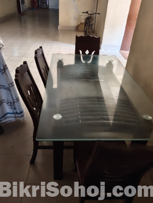 Malaysian Dining Table with Tempered Glass & Wooden Chairs